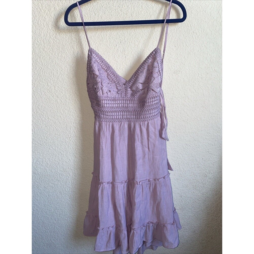 Love Tree Crochet Lace purple Mini Tier ruffle dress L Sexy Sweat heart Prom